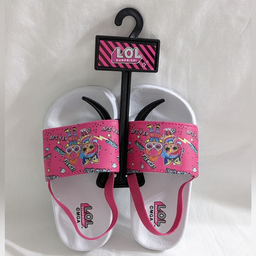 L.O.L. Surprise! Toddler Girls Pink & White Strap Slide Sandals, Size 7, NEW